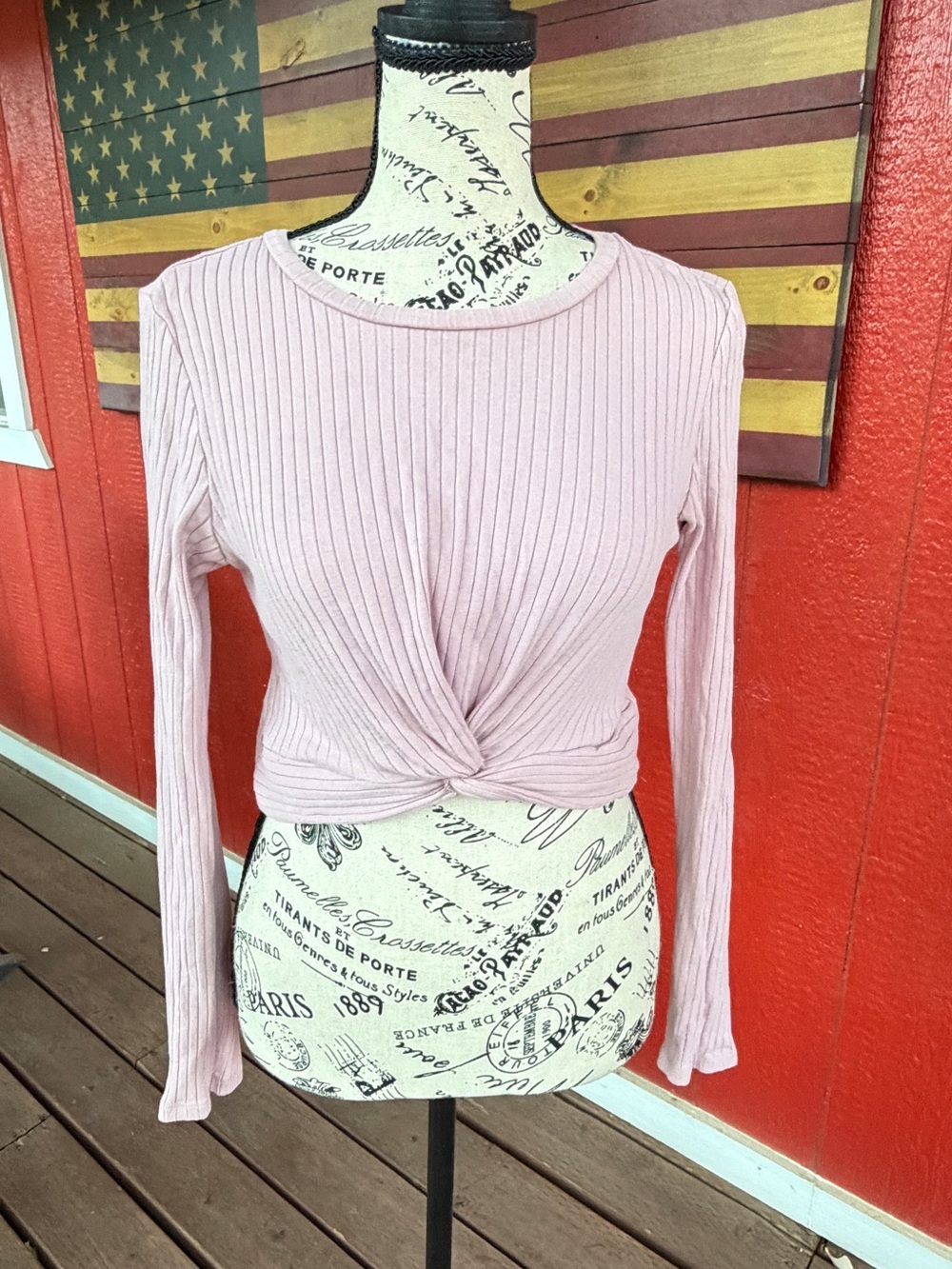 SHEIN Blush Pink Ribbed Twist Front Long Sleeve Crop Top | Soft Stretch Knit | M - Picture 2 of 4